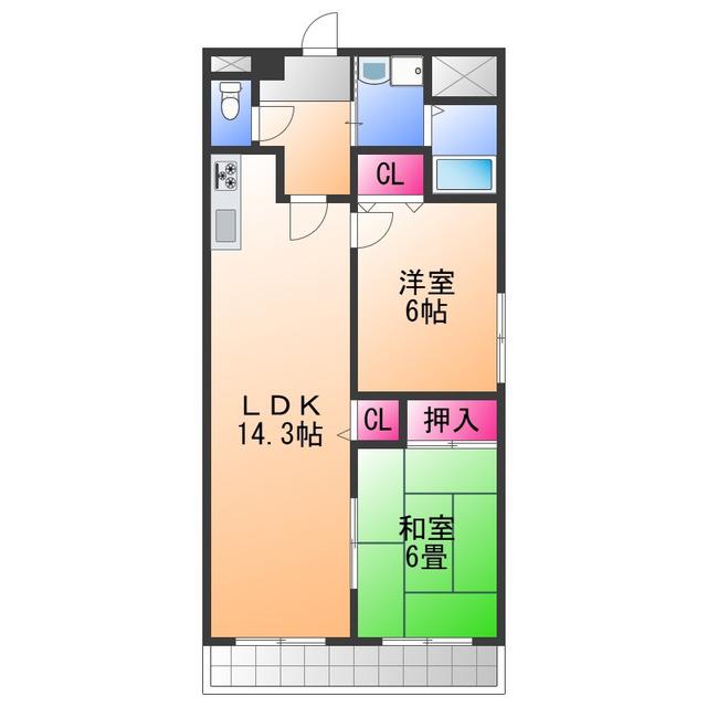 ハイデ上町(2LDK/2階)の間取り写真