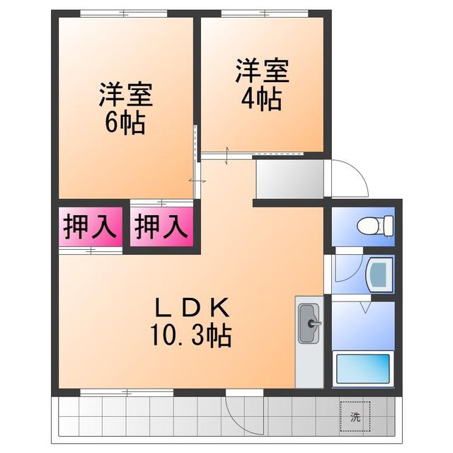 シティハイツ岸和田(2LDK/2階)の間取り写真