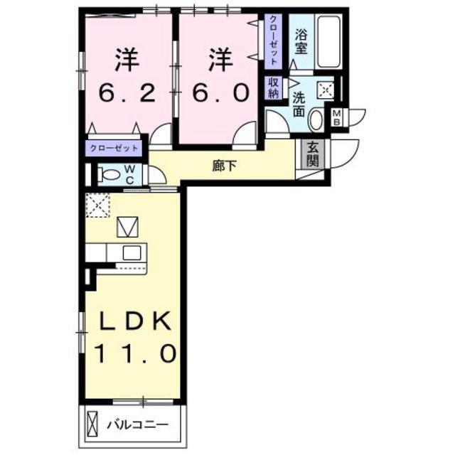 ゼクシー 桜ケ丘A棟(2LDK/1階)の間取り写真