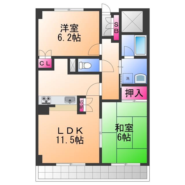 ロイヤルフラット壱番館(2LDK/3階)の間取り写真