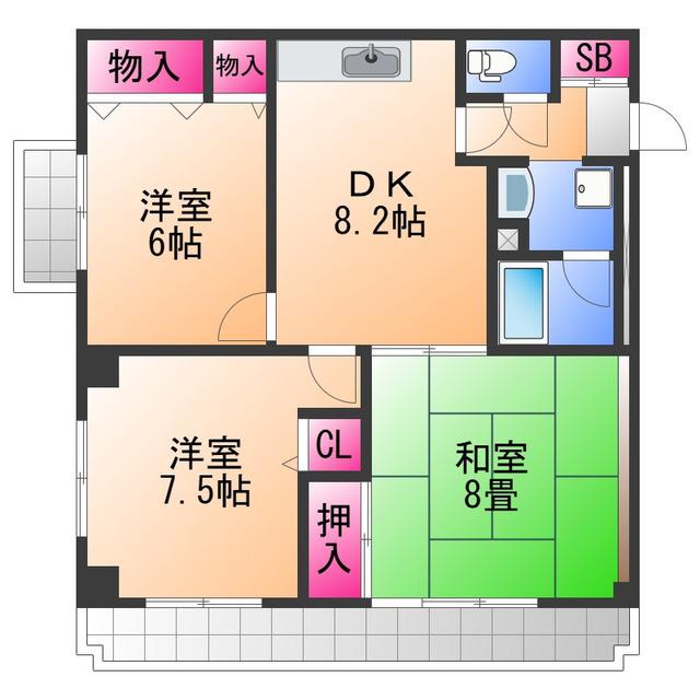 ルナパリス(3DK/6階)の間取り写真