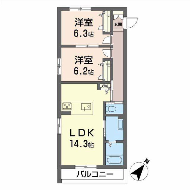 シャーメゾン ガーデンズ 今木(2LDK/2階)の間取り写真
