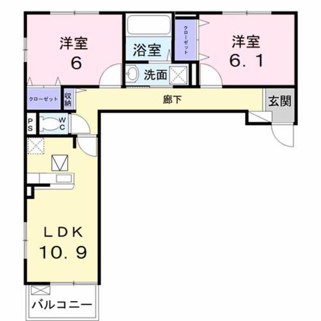 エテルノ泉南馬場(2LDK/1階)の間取り写真