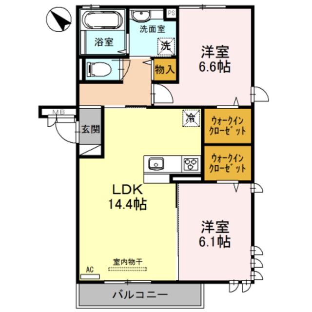 サニーヒルズ 泉大津 A棟(2LDK/2階)の間取り写真