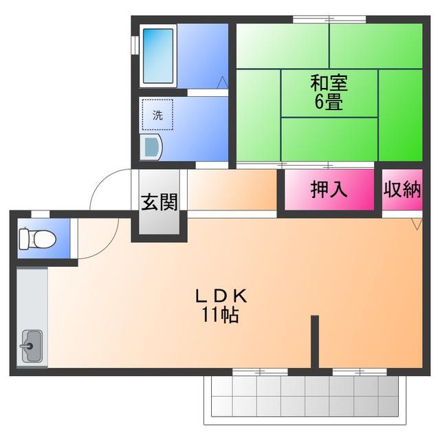 サンライフ西大路B棟(1LDK/2階)の間取り写真
