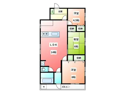 伊予鉄道郡中線 土橋駅(愛媛) 徒歩9分 2階建 築25年(3LDK)の間取り写真