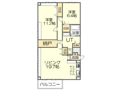 円山グランドハイツ(2LDK/6階)の間取り写真
