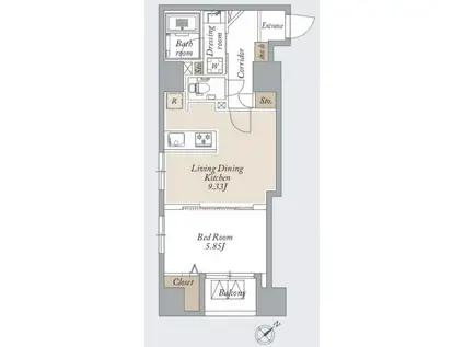 グランカーサ上野入谷(1LDK/7階)の間取り写真
