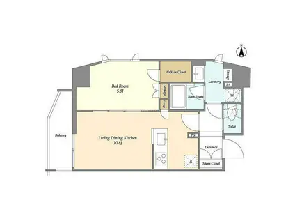 CASSIA上野入谷(1LDK/2階)の間取り写真