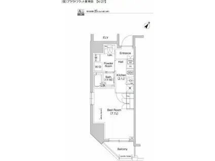 プラウドフラット東神田(1K/2階)の間取り写真