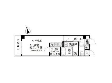レッドウィング(ワンルーム/3階)の間取り写真