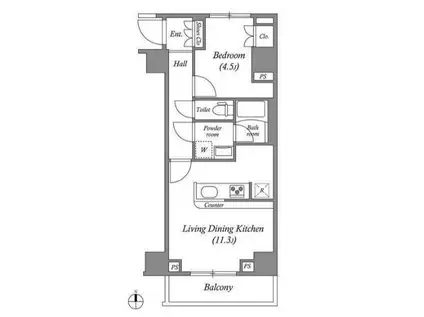GENOVIA本所吾妻橋SKYGARDEN(1LDK/2階)の間取り写真