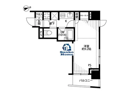 プレールドゥーク銀座イースト(1K/2階)の間取り写真