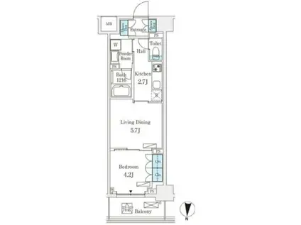 フロンティアレジデンス錦糸公園(1LDK/2階)の間取り写真