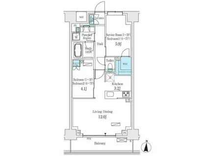 フロンティアレジデンス錦糸公園(1SLDK/3階)の間取り写真