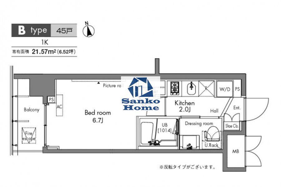 プラウドフラット隅田リバーサイド(1K/2階)の間取り写真