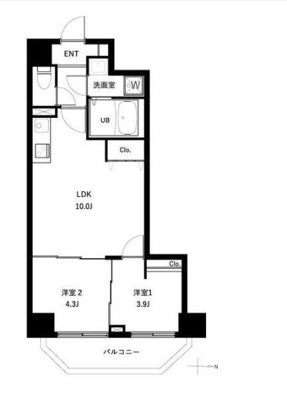 アーバンパーク入谷(2LDK/9階)の間取り写真