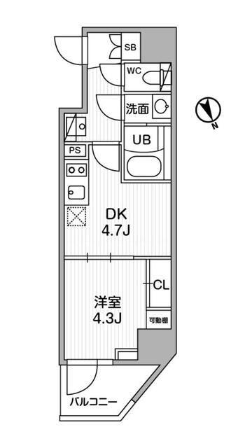 SYFORME江戸川橋(1DK/2階)の間取り写真