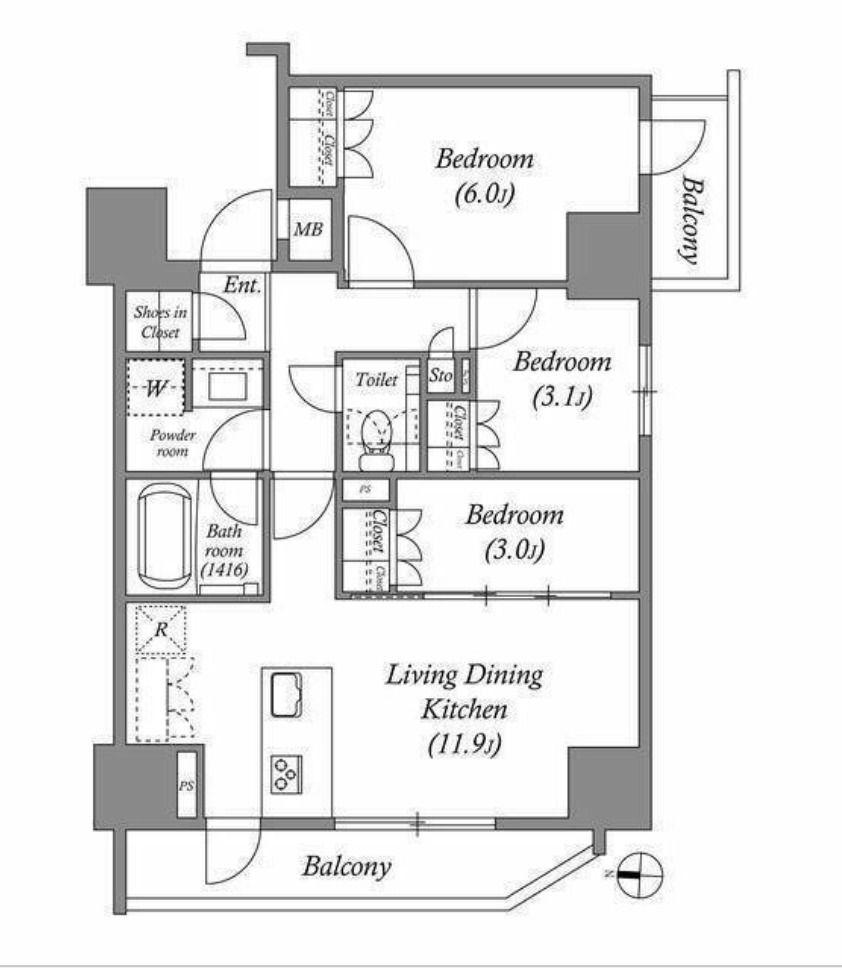 ACP RESIDENCE錦糸町(3LDK/8階)の間取り写真