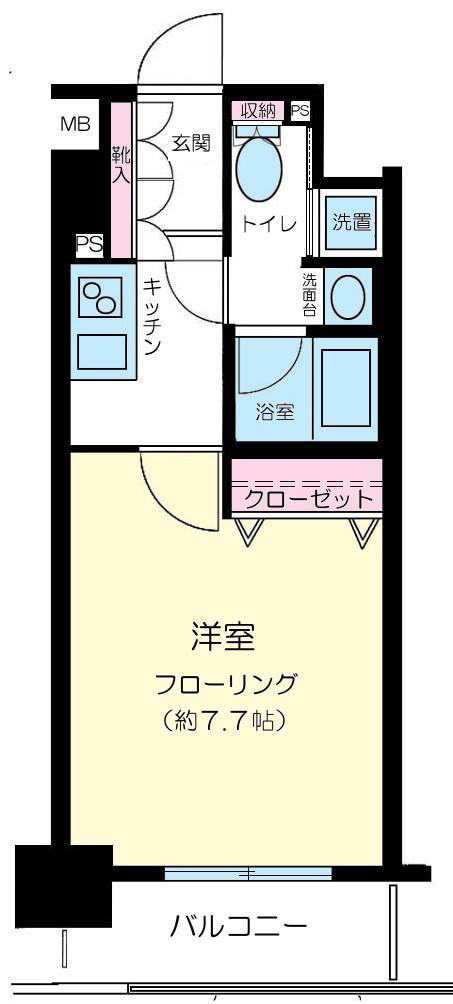 プレールドゥーク京橋(1K/7階)の間取り写真