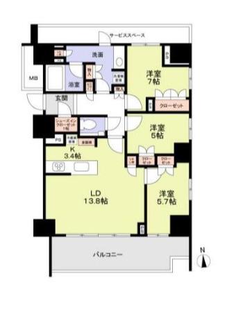 HARUMI FLAG SUN VILLAGE E棟(3LDK/12階)の間取り写真
