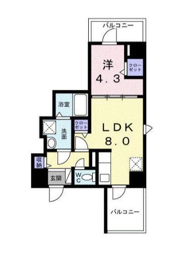 スパークル浅草(1LDK/4階)の間取り写真