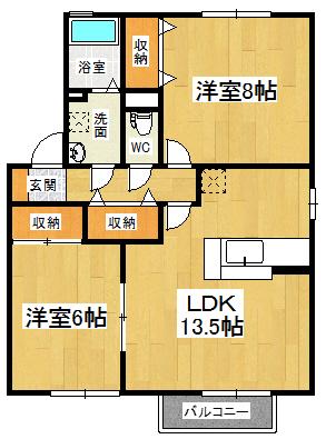 サンコート A棟(2LDK/1階)の間取り写真