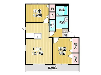 コンフォートヴィラ2(2LDK/1階)の間取り写真