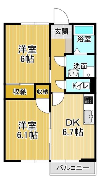 メイプレーヌⅠ(2DK/2階)の間取り写真
