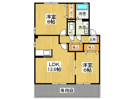 シャルマン ヴィラ B棟(2LDK/1階)の間取り写真