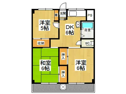 北ノ浜マンション(3DK/4階)の間取り写真