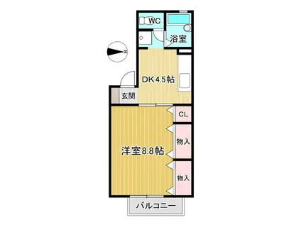 セジュール長尾(1DK/2階)の間取り写真