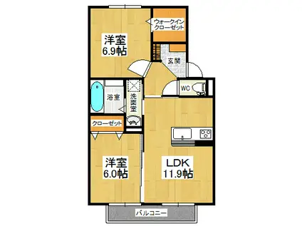 アムール21 E棟(2LDK/2階)の間取り写真