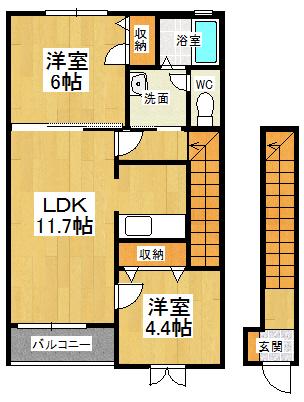 シャルマン・ファミーユ1(2LDK/2階)の間取り写真