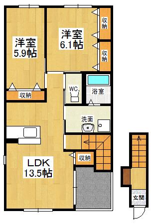 伊賀の郷壱番館(2LDK/2階)の間取り写真