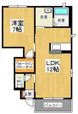 シャーメゾンルミエール川内(1LDK/1階)の間取り写真