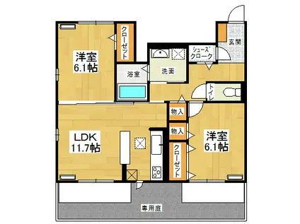 ウエスト コート B棟(2LDK/1階)の間取り写真