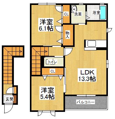 サニーコートB棟(2LDK/2階)の間取り写真
