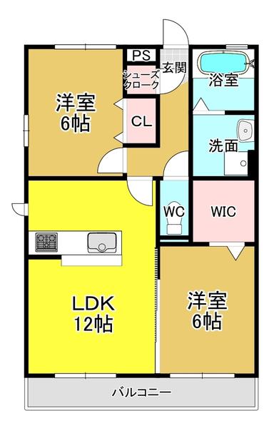 サンシャイン見白B棟(2LDK/1階)の間取り写真