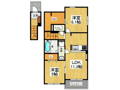 ルミエール松茂西 Ⅱ(2LDK/2階)の間取り写真