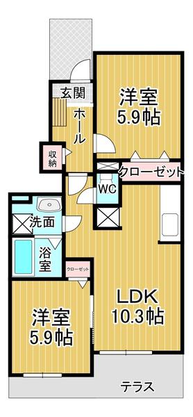 グランピアス笹木野 1(2LDK/1階)の間取り写真