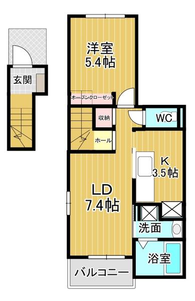 アルカンシエル北島(1LDK/2階)の間取り写真