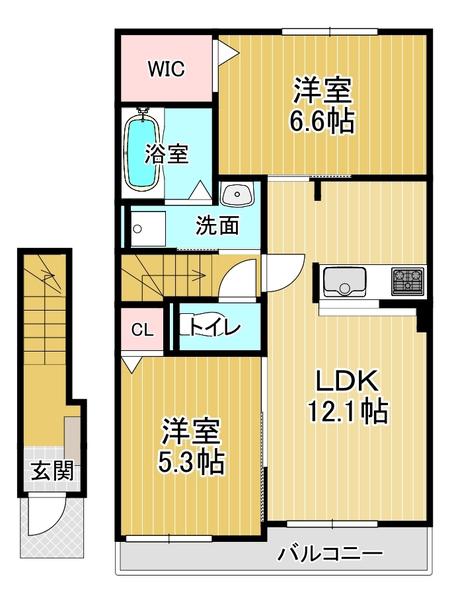 ココン 1(2LDK/2階)の間取り写真
