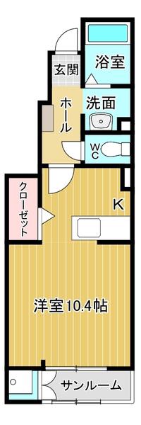 リヨン B(ワンルーム/1階)の間取り写真