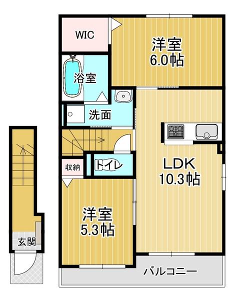 フレーシュ風雅 Ⅲ(2LDK/2階)の間取り写真