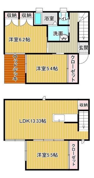 高徳線 勝瑞駅 徒歩9分 2階建 築21年(3LDK)の間取り写真
