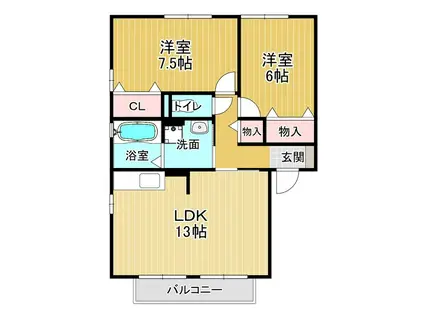 リビングタウン鳴門C棟(2LDK/2階)の間取り写真
