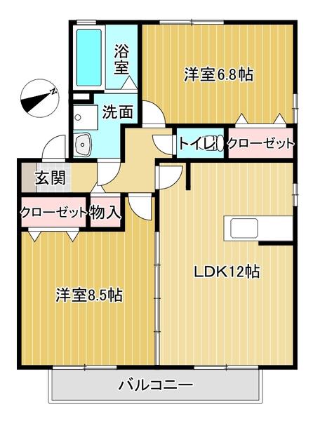 リビングタウン鳴門A棟(2LDK/2階)の間取り写真