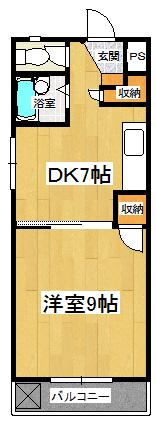 井方ビル(1DK/4階)の間取り写真