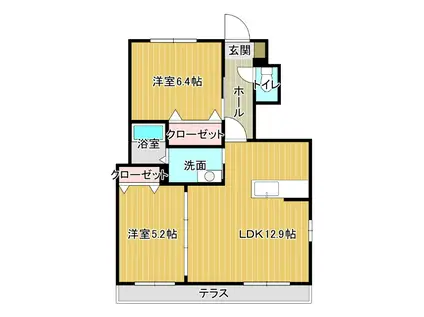 シャーメゾンヴィラC棟(2LDK/1階)の間取り写真